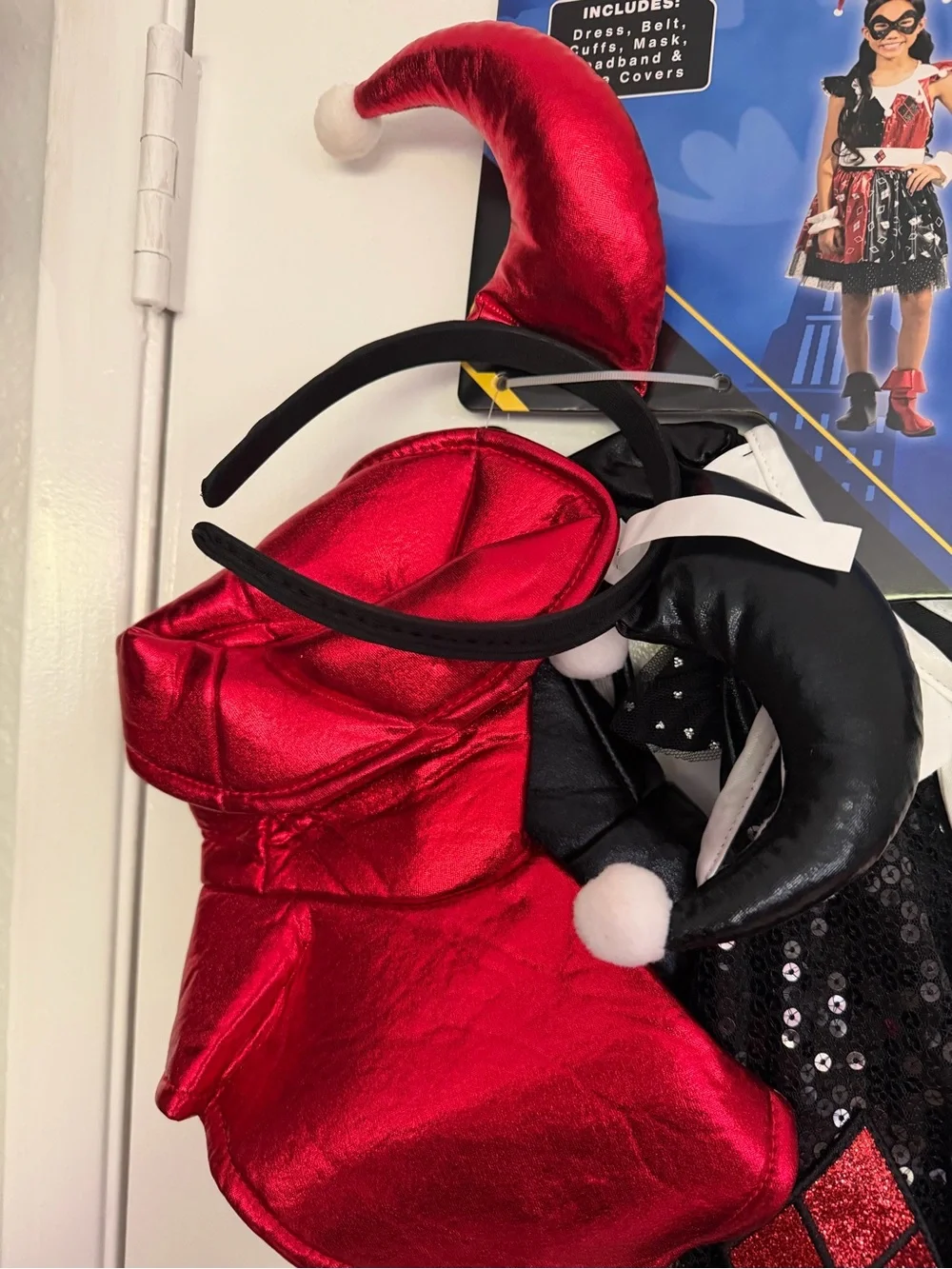 DC Girls Red and Black Harley Jester Costume with Mask
